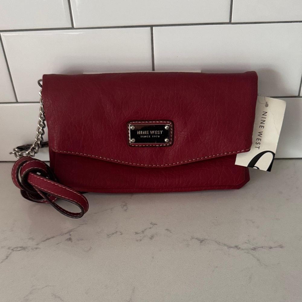 Nine West Burgundy Clutch with Removeable Chain Strap